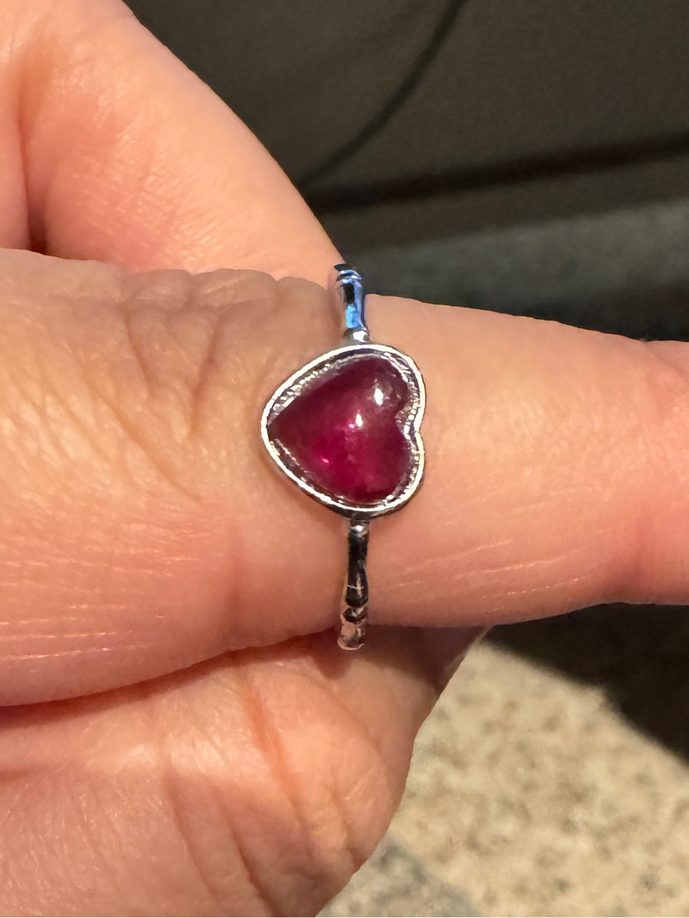 GARNET Heart Gem Pink Silver Ring - Adjustable size